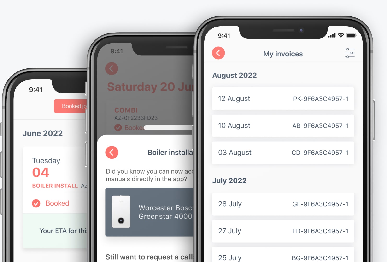 Screens showcasing some of my work on the engineer app