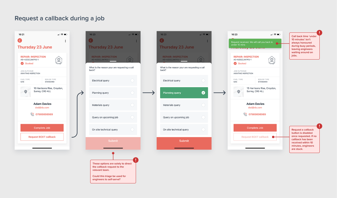 Issues with current request a callback flow