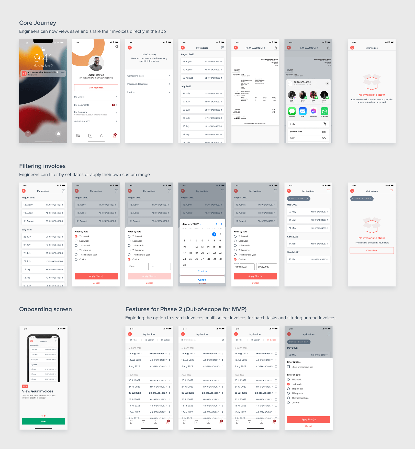 Full invoices flow in the app