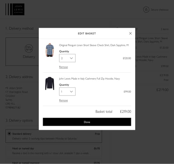 Remove option presented