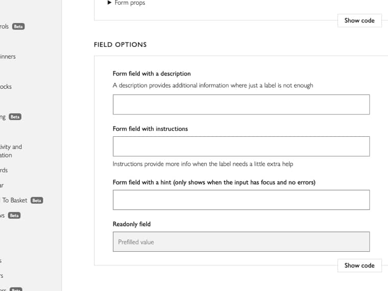 Form field screenshot from the design system