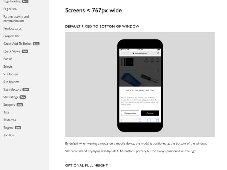 Modals for mobile screenshot from the design system